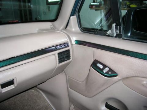 1996 Ford Bronco - Interior view of a 1996 Ford Bronco, the Eddie Bauer trim package with distinctive green glitter accents.