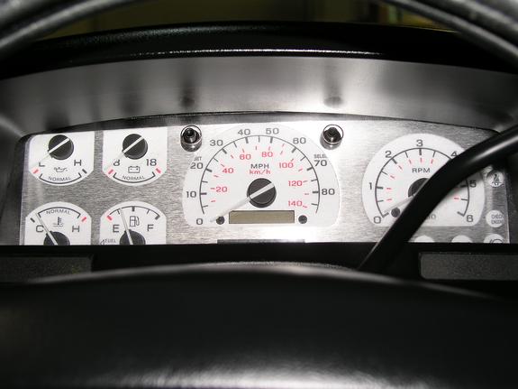 Dashboard gauges including speedometer, tachometer, fuel, oil, and temperature