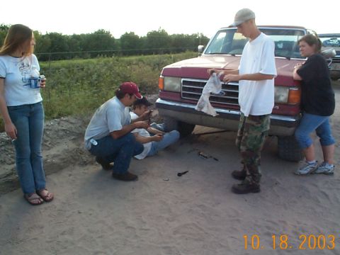 1992 Ford Bronco - Raymond's broken tie rod. They were dropping like flies. He wound up getting a ride to town to get a new one. This was Saturday evening.