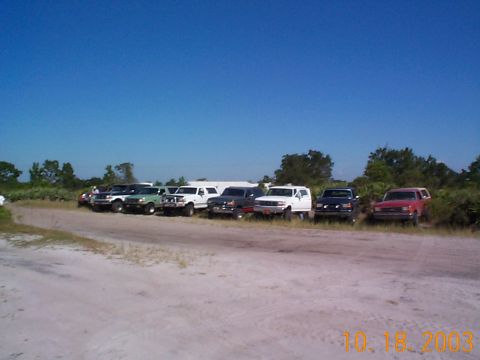1992 Ford Bronco - FullSizeBronco group shot before hitting the trail, from left to right not visible a red Laredo, John in the blue and white (Bobby), Shane…