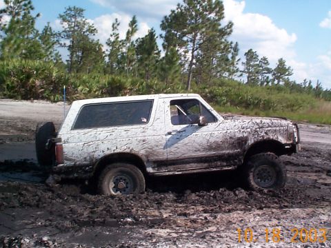 1992 Ford Bronco - Yup, I'm stuck. This was on the way out it looked like a dried up mud hole. Hit it in two-wheel drive and just sunk. Steve was able to pull…