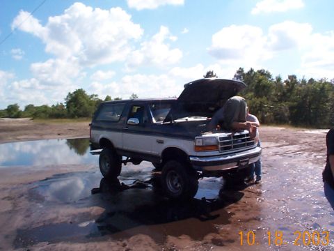 1992 Ford Bronco - John assessing the damage.