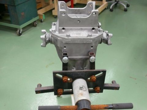 1976 Chevrolet Corvette - A differential housing is mounted on a stand, ready for inspection or repair.