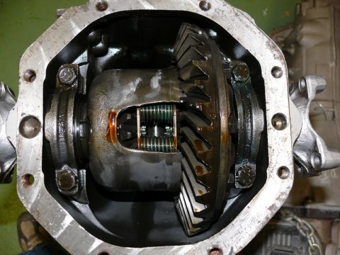 1976 Chevrolet Corvette - Close-up view of an open differential assembly, showing the ring gear and spider gears.