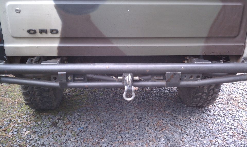 1979 Ford Bronco rear bumper with tow hitch and mud tires