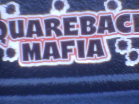 1979 Ford Bronco - A logo with the words "Squareback Mafia" is visible, surrounded by bullet hole graphics.