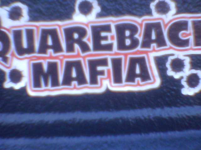 Squareback Mafia logo with bullet hole graphics