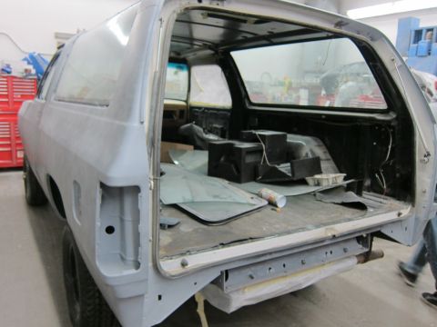 1987 Dodge 1500 - This vehicle appears to be undergoing bodywork, with its interior stripped and ready for restoration.