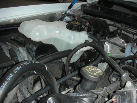 2004 Ford Crown Victoria - Close-up view of a vehicle's engine bay, showing various components and hoses.