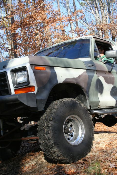 1982 Ford Bronco - This lifted Ford Bronco is painted in a camouflage pattern and equipped with off-road tires.