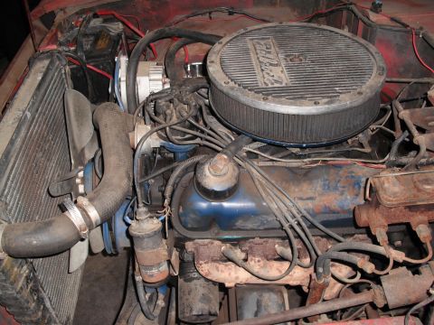 1968 Ford Bronco - Close-up view of a Ford V8 engine bay, showing the air cleaner and radiator hoses.