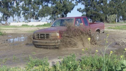 1995 Ford F-150 - 1995 Ford F-150 navigating a muddy off-road course.