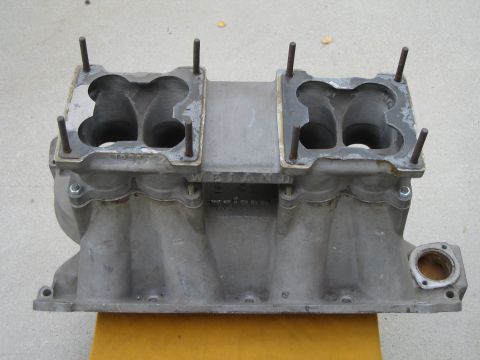 1969 Ford Mustang - This is a Weiand intake manifold, likely for a V8 engine, shown from the front.
