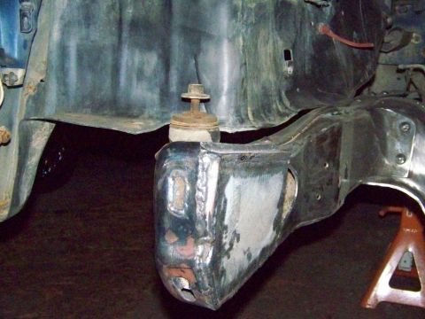1985 Ford Bronco - This image shows a modified vehicle frame and suspension components, likely undergoing repairs or upgrades.