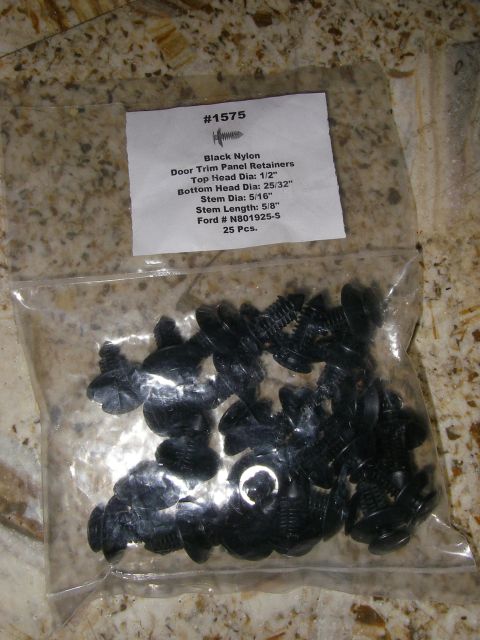 1990 Ford Bronco - Bag of 25 black nylon door trim panel retainers, Ford part # N801925-S.