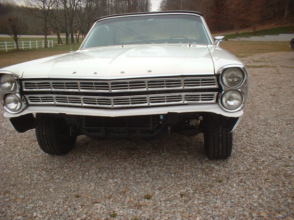 1967 Ford Galaxie convertible front view, showing grille and headlights