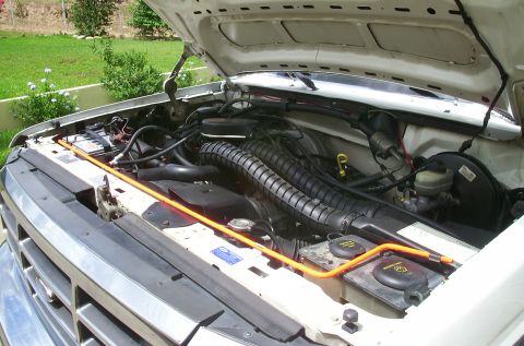 1993 Ford Bronco - Stock and still standard V8 5.0 liters (302 cu.in.) EFI. Actually has 200,000 Km (about 124,000 miles).
