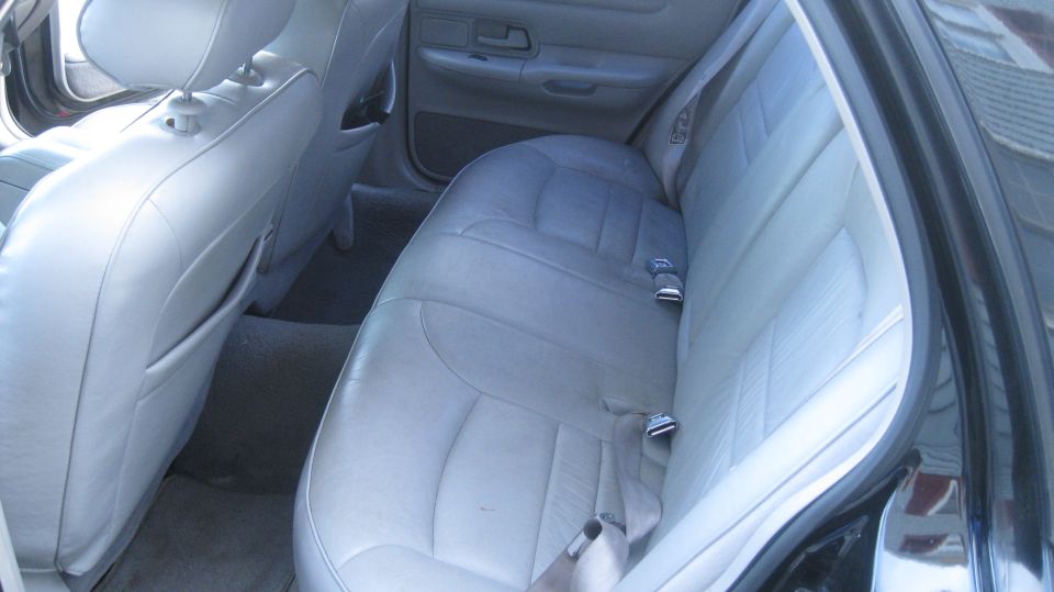 Rear bench seat and door panel of a car interior