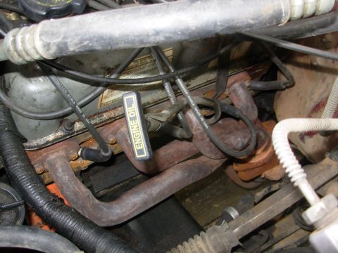 1983 Ford Bronco - This engine (or at least the valve cover) might have come out of a heavier truck, judging by the calibration label location, and the angle…