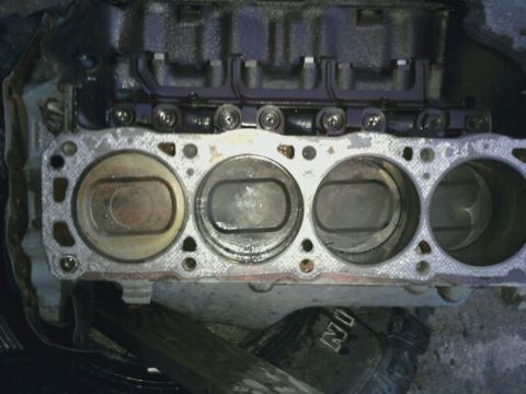1995 Ford Bronco - Close-up view of an engine block's cylinder bores and pistons, with visible text from a watermark.