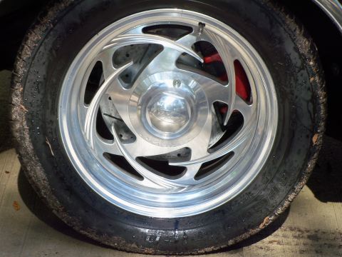 1979 Ford Ranchero - Front wheel/tire shows Crown Vic brake conversion. 12.44" drilled & slotted rotors with dual piston calipers. Z rated BFG 255/50/17's on Ea…
