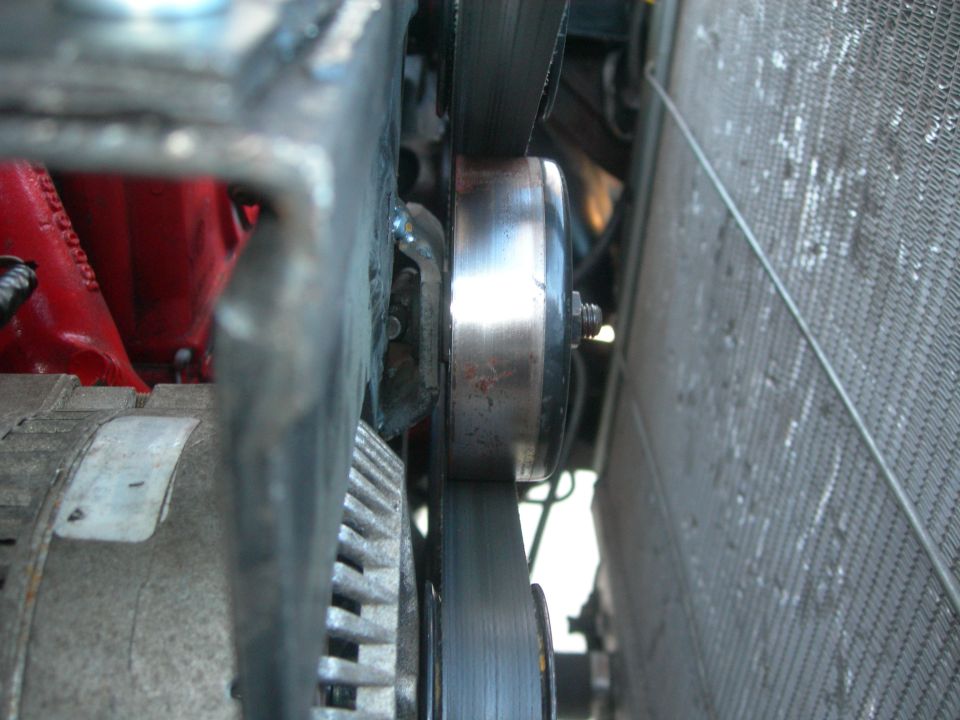 Engine belt and pulley system close-up