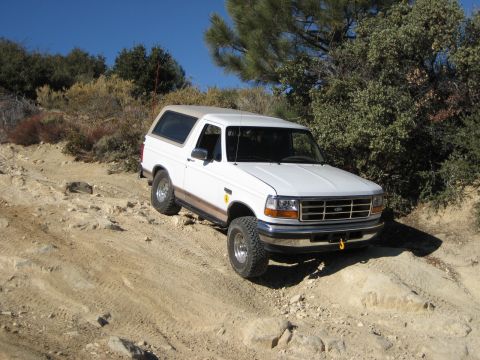 1996 Ford Bronco - This 1996 Ford Bronco navigates a , off-road trail under a clear blue sky.