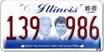 1997 Ford Taurus - This Illinois license plate features the state name, expiration date, and a license plate number with two portraits.