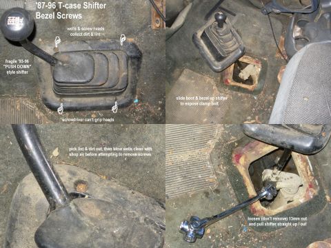 1983 Ford Bronco - '87-96 Transfer Case Shifter Bezel Screws IF THE IMAGE IS TOO SMALL, click it. Because of the deep wells in the bezel, the common #2 Philli…