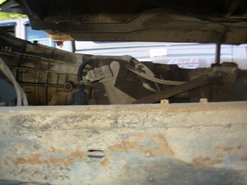 1983 Ford Bronco - I'm making note of the shifter's position on the frame so I can try to get it close enough to fit thru the boot after I swap the engine & t…