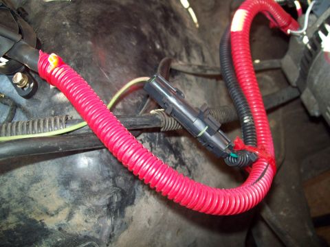 1985 Ford Bronco - closeup of where the new alt taps into the stock harness.