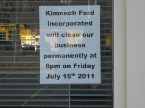 1968 Shelby GT500 - A sign posted on a window indicates that Kimnach Ford will be closing its business permanently on Friday, July 15th, 2011.