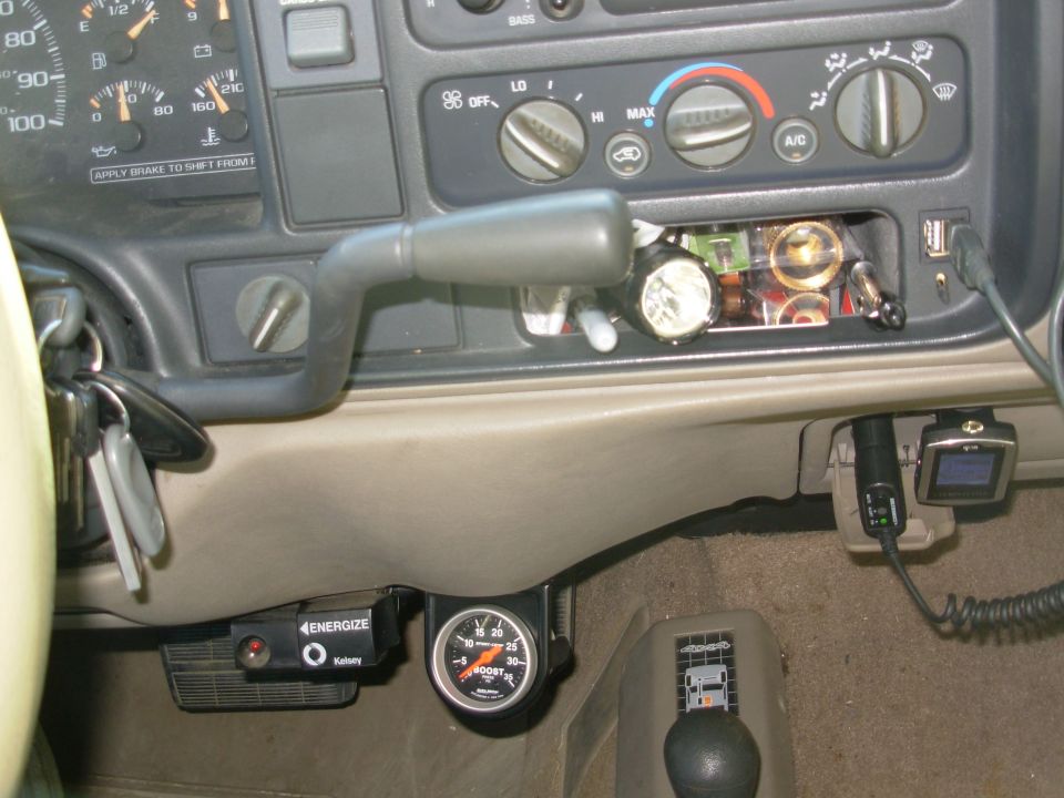 I'm not sure the boost gauge will stay there, so the extra hose is coiled under the dash, and I haven't installed the backlighting yet.  But it works, and it's easily visible while driving, without being distracting.