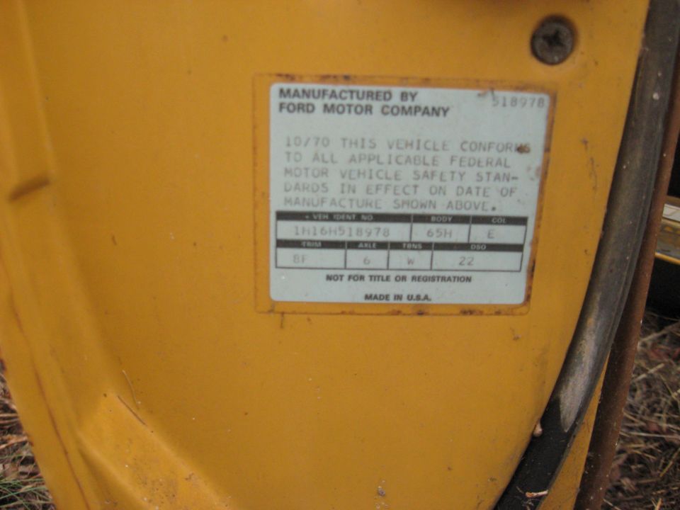 Ford Motor Company vehicle data plate dated 10/70