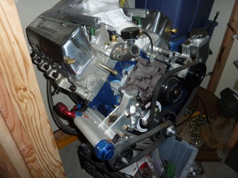 1971 Ford Mustang - Customized Ford V8 engine assembly, likely for a performance build, with aftermarket parts visible.