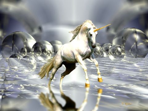 1990 Chevrolet Suburban - A mythical unicorn appears in a surreal, watery landscape.