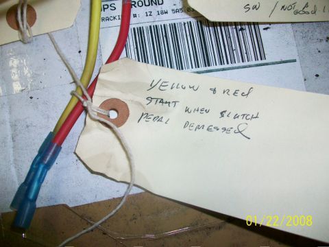 2000 Isuzu Vehicross - Wiring harness with tags indicating 'YELLOW & RED START WHEN CLUTCH PEDAL DEMESSE'.