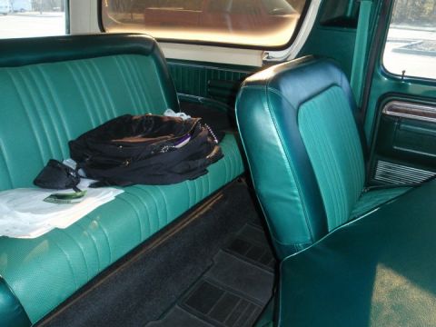 1978 Ford Bronco - The interior of this 1978 Ford Bronco features distinctive green vinyl seats and paneling.