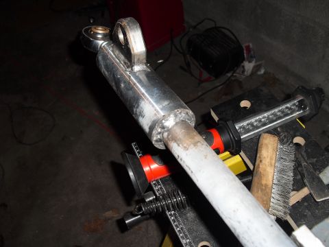 1986 Ford Bronco - Close-up view of a custom-fabricated steering component, likely for a vehicle modification project.