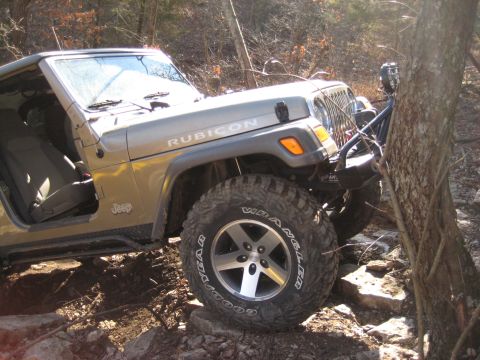 2005 Jeep Wrangler - This 2005 Jeep Wrangler Rubicon navigates a rocky trail.