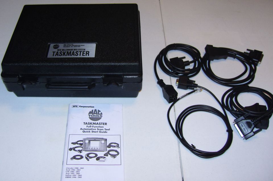 MAC Tools Taskmaster automotive scan tool kit with case, cables, and quick start guide