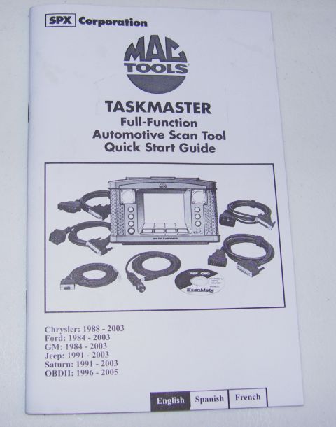 2007 Ford Mustang - This document is a quick start guide for the MAC Tools Taskmaster automotive scan tool, listing compatible vehicle years.