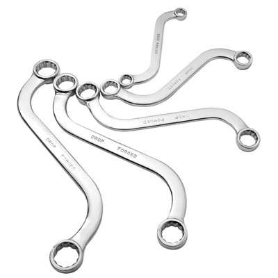 1990 Ford Bronco - A collection of offset wrenches, designed for accessing tight spaces, are displayed against a white background.