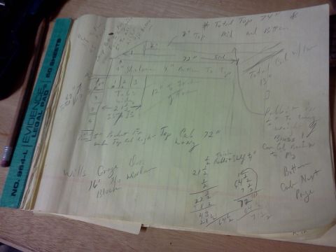 1996 Ford Bronco - A handwritten diagram details measurements for a vehicle's top and cab, likely for custom work.