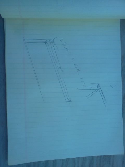 1996 Ford Bronco - Rough hand-drawn pencil sketch of a frame/bracket with light dimension notes on lined paper.