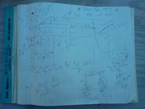 1996 Ford Bronco - This is a document containing hand-drawn diagrams and notes with measurements for a vehicle build.