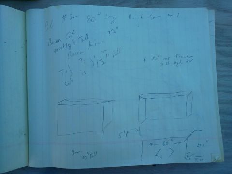 1996 Ford Bronco - Handwritten notes and diagrams fill a notebook page, detailing dimensions and construction ideas.