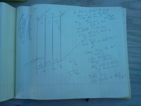1996 Ford Bronco - Handwritten notes and diagrams detail measurements and materials for a project, possibly woodworking or construction.