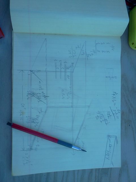 1996 Ford Bronco - Hand-drawn dimensioned build drawing in perspective with numerous measurements and math notes.