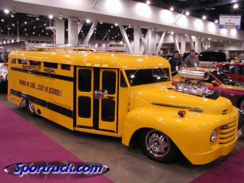 1978 Ford Bronco - This custom hot rod school bus features a prominent supercharger and custom paint.
